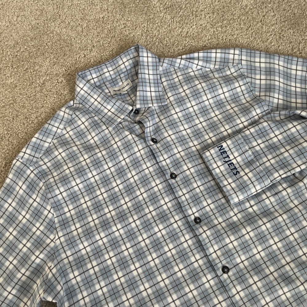 Peter Millar Graedon Performance Flannel Sport Shirt Men Large NetJets Blue